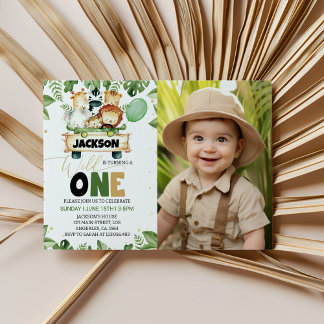Wild One Safari Animals Foto Geburtstag Einladung