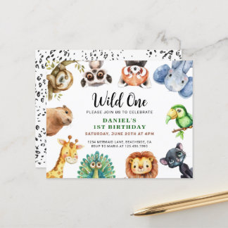 Wild One Safari Animals Geburtstagsjunge Einladung