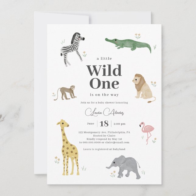 Wild One Safari Animals Gender Neutral Baby Shower Einladung (Vorderseite)