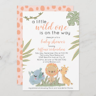 Wild One Safari Animals Girl Baby Shower Einladung