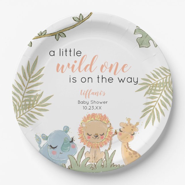 Wild One Safari Animals Girl Baby Shower Pappteller (Vorderseite)