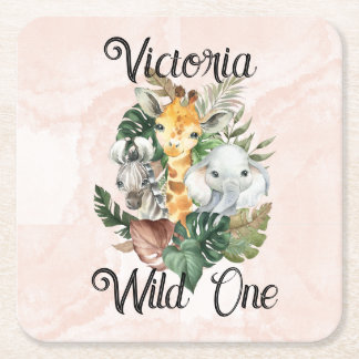 Wild One Safari Animals Girls zum ersten Geburtsta Rechteckiger Pappuntersetzer