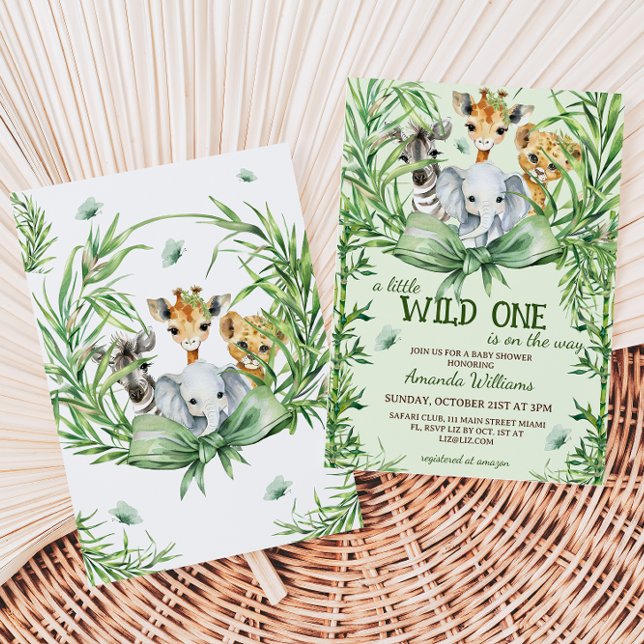 Wild One Safari Animals Greenery Baby Shower Einladung (Von Creator hochgeladen)