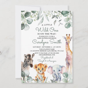 Wild One Safari Animals Greenery Baby Shower Einladung