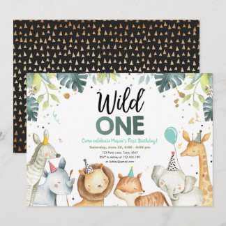 Wild One Safari Animals Junge Geburtstag Einladung