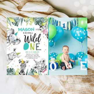 Wild One Safari Animals Junge Geburtstag Einladung