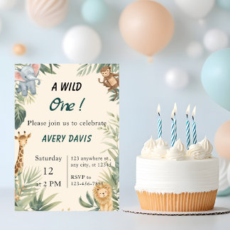 Wild One Safari Animals Kids Birthday Invitation Einladung