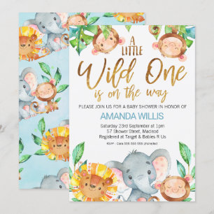 Wild One Safari Animals Kinderdusche Einladung