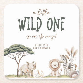 Wild One Safari Animals Neutral Baby Shower Rechteckiger Pappuntersetzer
