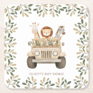 Wild One Safari Animals Neutral Baby Shower Rechteckiger Pappuntersetzer