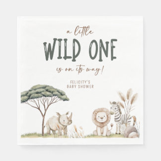 Wild One Safari Animals Neutral Baby Shower Serviette