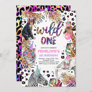 Wild One Safari Animals Rainbow Cheetah Birthday Einladung