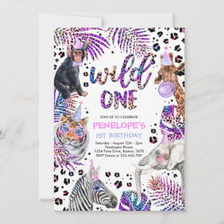 Wild One Safari Animals Rainbow Cheetah Geburtstag Einladung