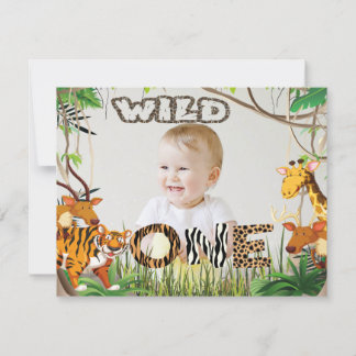 Wild One Safari Animals Safari Foto Boy Invitatio Einladung