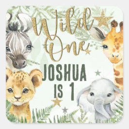 Wild One Safari Animals Square Stickers