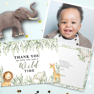 Wild One Safari Animals Theme Boy Birthday Folding Dankeskarte