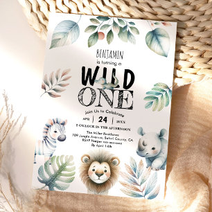 Wild One Safari Baby Boy 1. Geburtstag Einladung