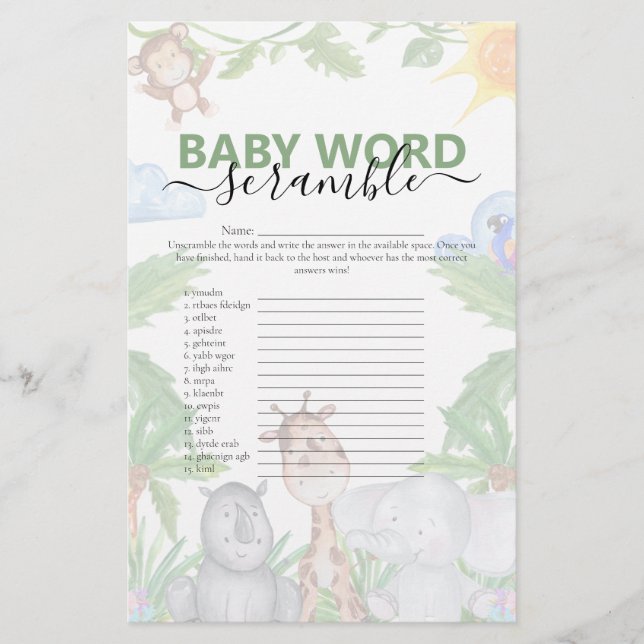 Wild One Safari Baby Shower Game (Vorderseite)