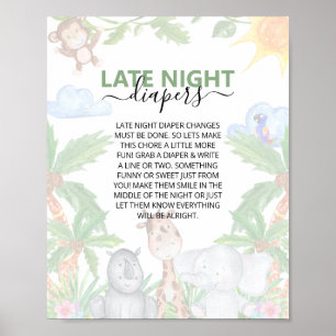 Wild One Safari Baby Shower Späte Nacht-Windeln Po Poster