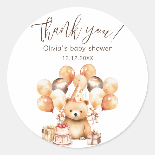 Wild One Safari Bear Baby Dusche Vielen Dank Runder Aufkleber (Vorderseite)