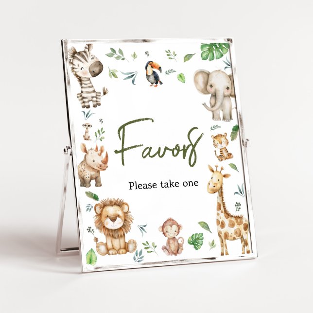 Wild One Safari bevorzugt Kinderdusche Poster (Little Wild One Safari Animals Baby Shower Favors Sign)