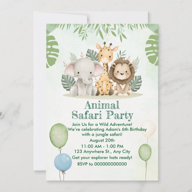Wild One Safari Birthday Invitation Einladung (Vorderseite)