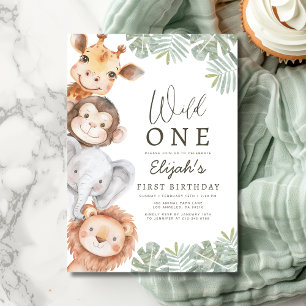 Wild One Safari Boy's 1. Geburtstag Einladung