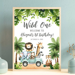 Wild One Safari Dschungel 1. Geburtstags Willkomme Poster