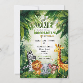 Wild One Safari Dschungeltiere 1. Geburtstag Einladung