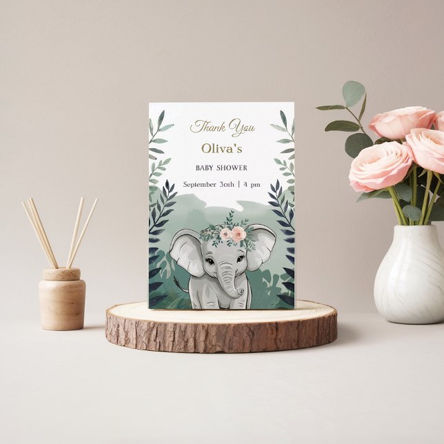 Wild One Safari Elephant Baby Shower Dankeskarte (Von Creator hochgeladen)