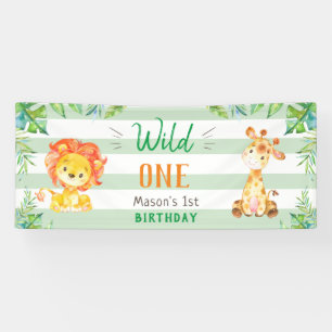 Wild One Safari Erster Geburtstag Boys Green Party Banner
