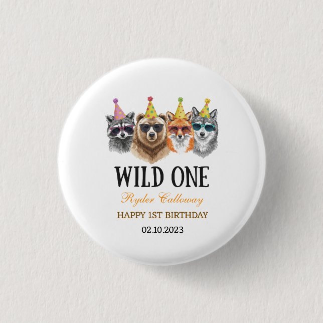 Wild One Safari Erster Geburtstag – Dschungeltiere Button (Vorderseite)