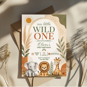 Wild One Safari Erster Geburtstag Einladung