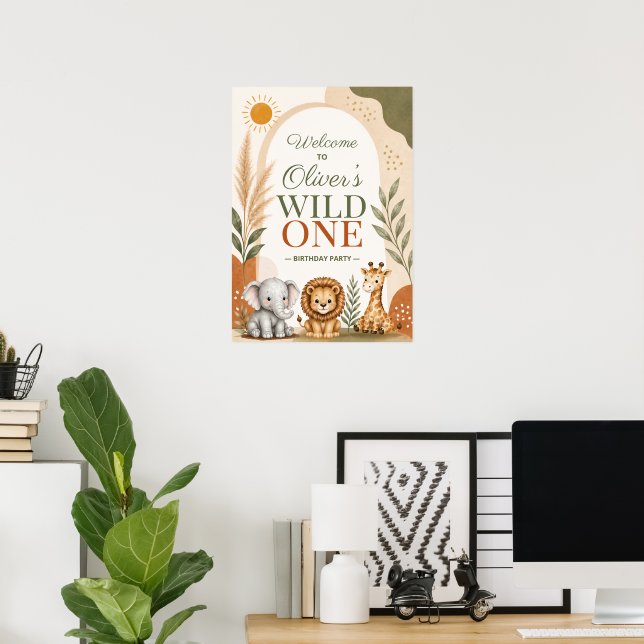 Wild One Safari Erster Geburtstag Poster (Heimbüro)