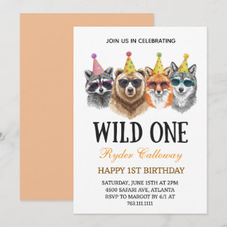 Wild One Safari First Birthday – Jungle Animal  Einladung