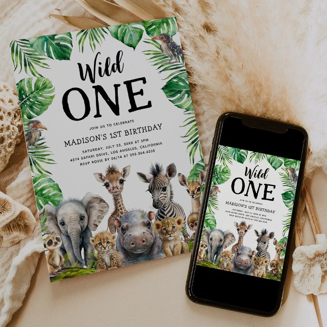 Wild One Safari First Birthday Party Einladung (Von Creator hochgeladen)
