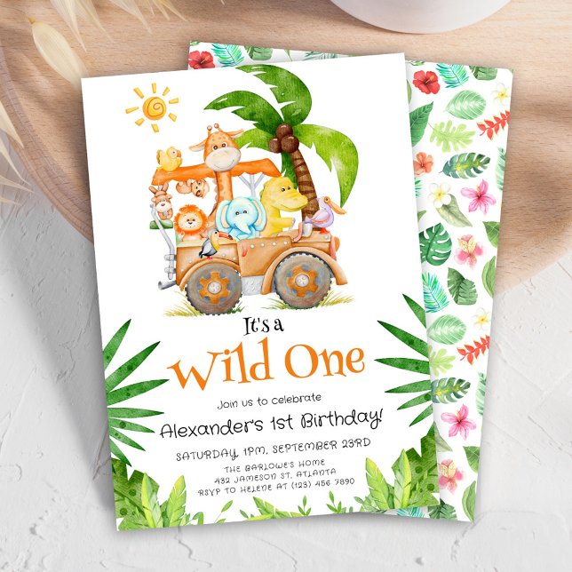 Wild One Safari Geburtstag Einladung (Wild One Safari Birthday Invitation)