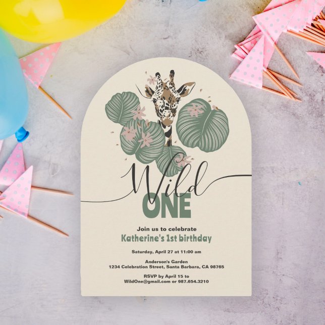 Wild One Safari Giraffe Animal Birthday Party Einladung (Von Creator hochgeladen)