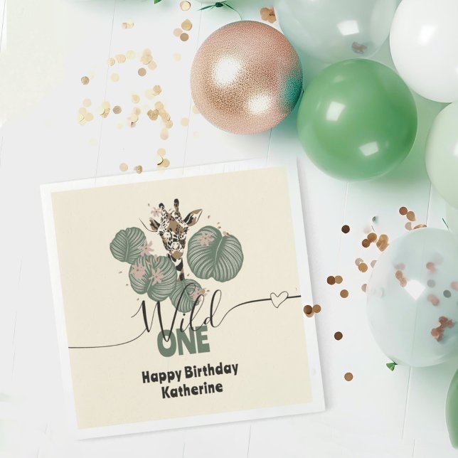 Wild One Safari Giraffe Animal Birthday Party Serviette (Von Creator hochgeladen)
