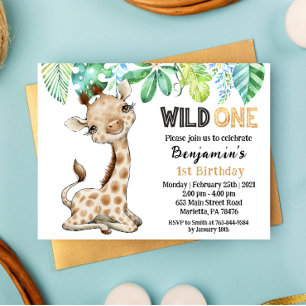 Wild One Safari-Giraffen-Geburtstagseinladung Postkarte