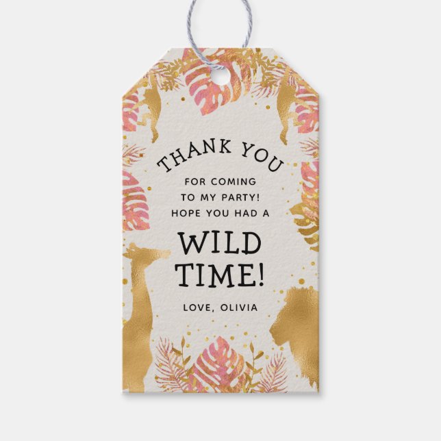 Wild One Safari Girls Birthday Pink Gold Ecru Geschenkanhänger (Vorderseite)