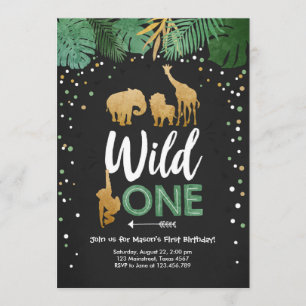 Wild One Safari Gold Boy Animes Geburtstagsparty Einladung