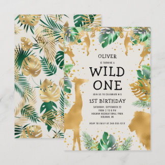Wild One Safari Green Gold Ecru 1. Geburtstag Einladung