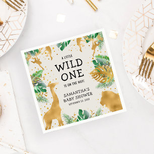Wild One Safari Green Gold Ecru Baby Shower Serviette