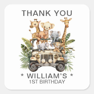 Wild One Safari Jungle 1. Geburtstag Vielen Dank Quadratischer Aufkleber