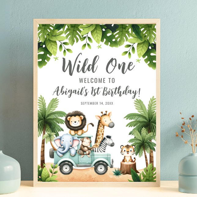 Wild One Safari Jungle 1st Birthday Welcome Sign Poster (Wild One Safari Jungle 1st Birthday Welcome Sign)