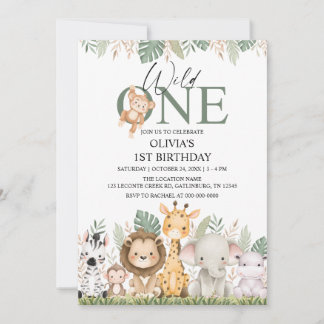 Wild One Safari Jungle Animals 1st Birthday Einladung