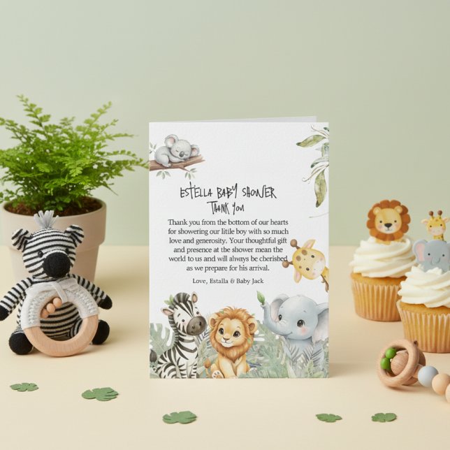 Wild One Safari Jungle Animals Boy Baby Shower  Dankeskarte (Von Creator hochgeladen)