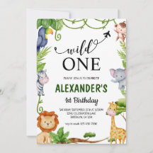 Wild One Safari Jungle Animals Watercolor Geburtst