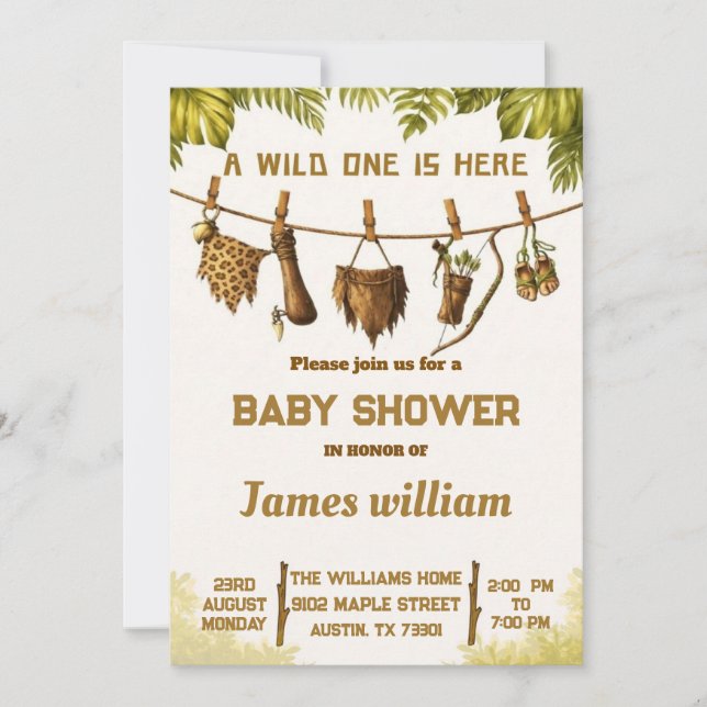​Wild One Safari Jungle Baby Shower Invitation Einladung (Vorderseite)